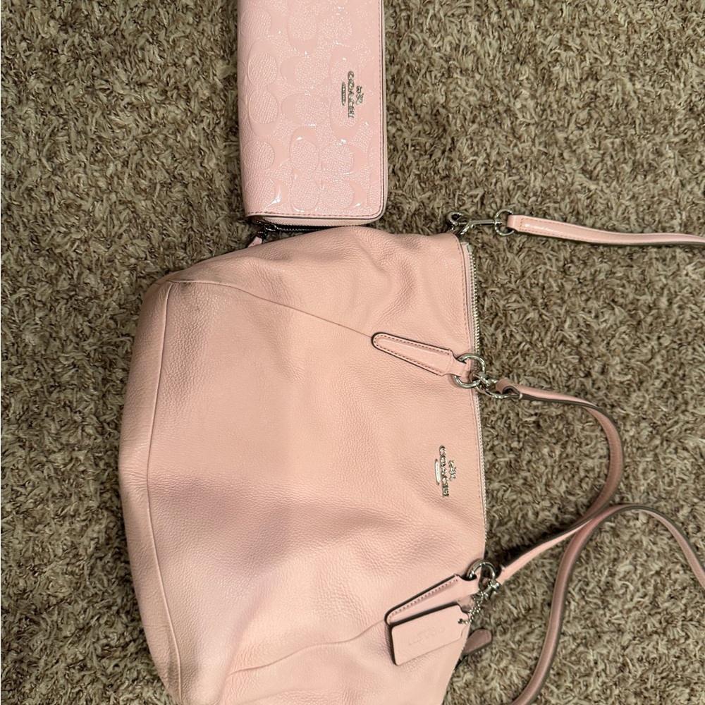 Coach Soft Pink Edie Shoulder Bag in pebble leather (wallet not included)